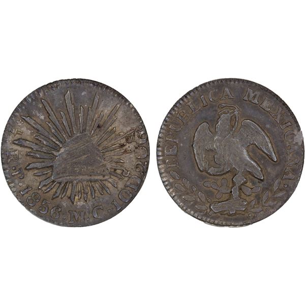 MEXICO: Republic, AR 1/2 real, 1856-P, ANACS EF45