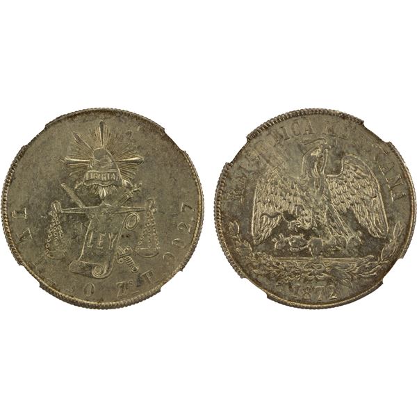 MEXICO: Republic, AR peso, 1872-Zs, NGC MS60