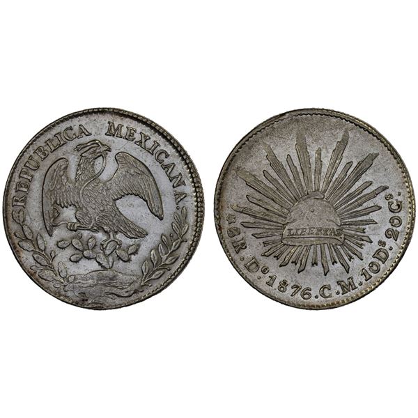 MEXICO: Republic, AR 8 reales (27.56g), 1876-Do, Choice XF