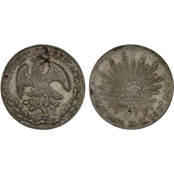 MEXICO: Republic, AR 8 reales (26.98g), 1876-Pi, XF