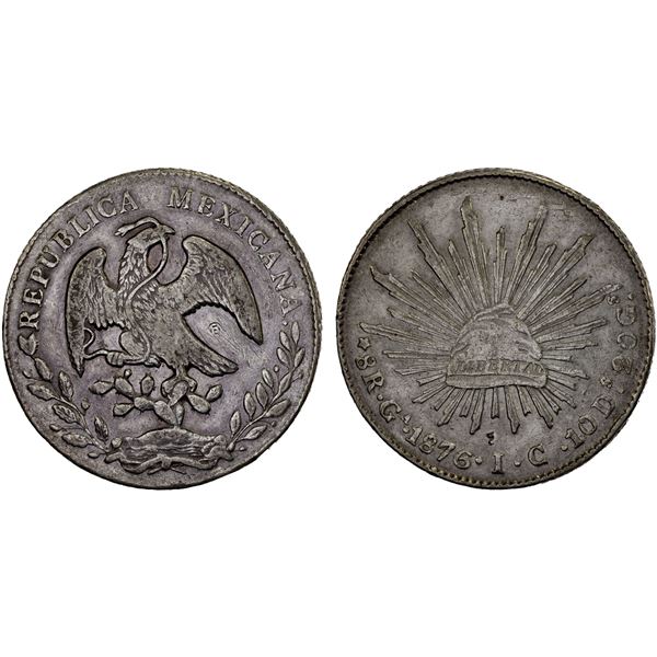 MEXICO: Republic, AR 8 reales (26.91g), 1876-Ga, VF-XF