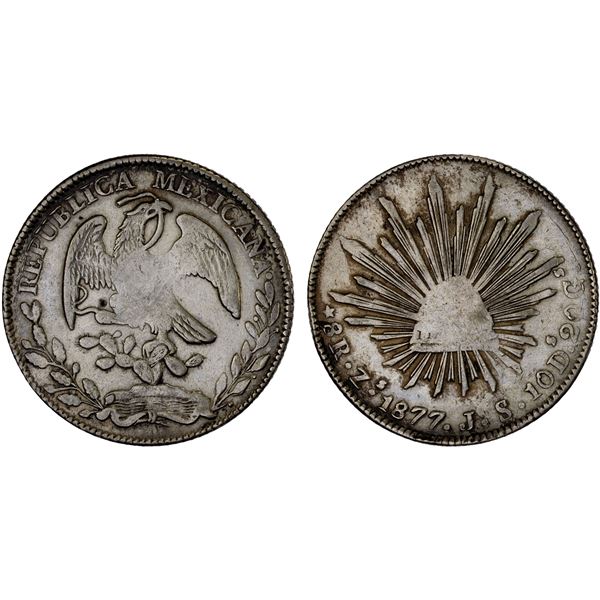 MEXICO: Republic, AR 8 reales (26.89g), 1877-Zs, XF