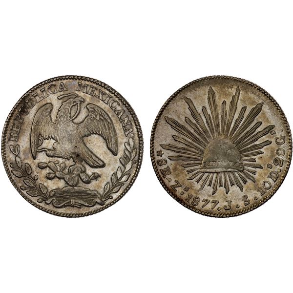 MEXICO: Republic, AR 8 reales (26.84g), 1877-Zs, XF