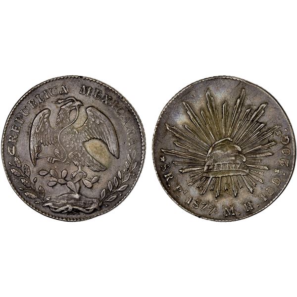 MEXICO: Republic, AR 8 reales (26.96g), 1877-Pi, XF