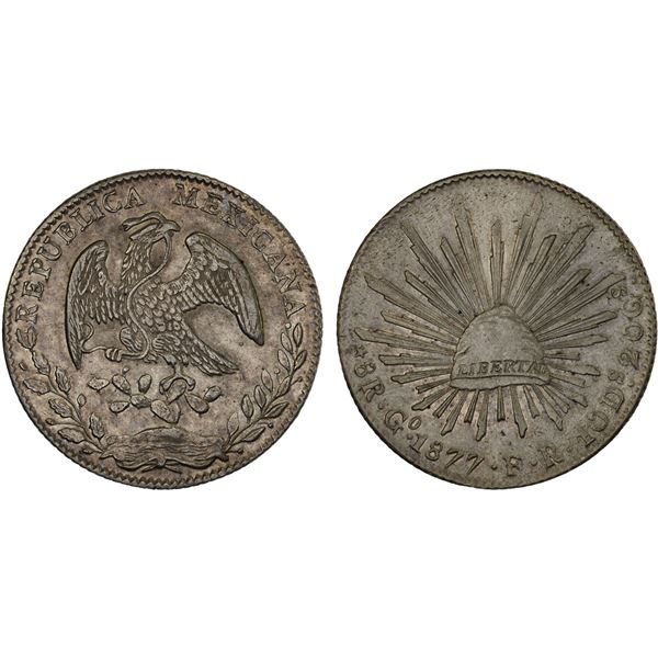 MEXICO: Republic, AR 8 reales (26.99g), 1877-Go, XF