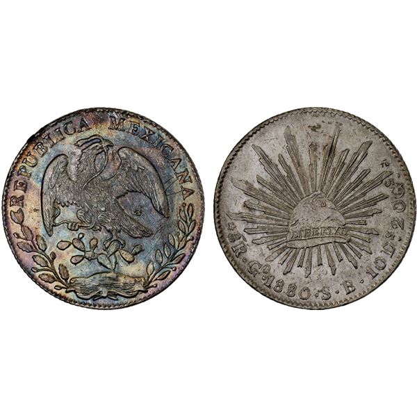 MEXICO: Republic, AR 8 reales (26.97g), 1880 8/7-Go, XF-AU