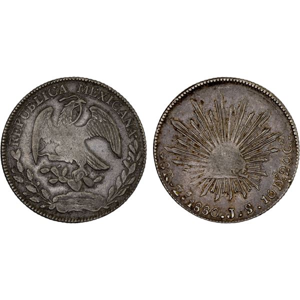 MEXICO: Republic, AR 8 reales (27.18g), 1880-Zs, Choice VF