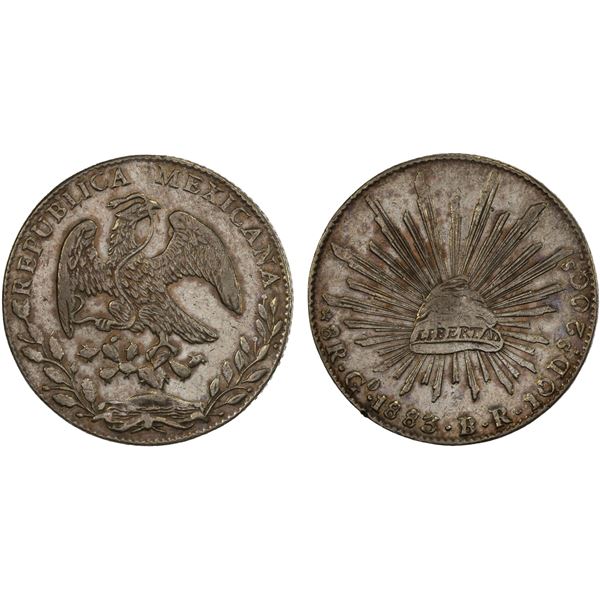 MEXICO: Republic, AR 8 reales (26.96g), 1883-Go, XF