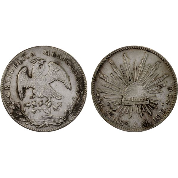 MEXICO: Republic, AR 8 reales (27.24g), 1883-Cn, XF