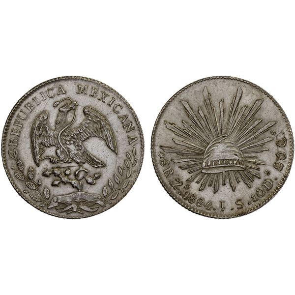 MEXICO: Republic, AR 8 reales (27.06g), 1884-Zs, Choice AU