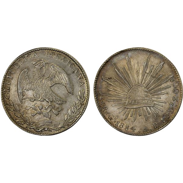 MEXICO: Republic, AR 8 reales (26.98g), 1884 (8/7)-Go, XF-AU
