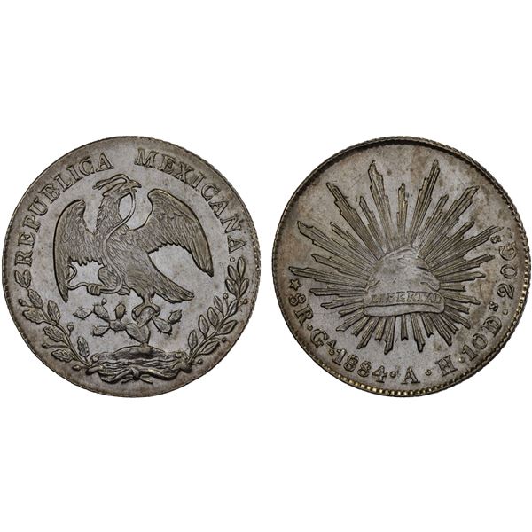 MEXICO: Republic, AR 8 reales (27.05g), 1884-Ga, XF