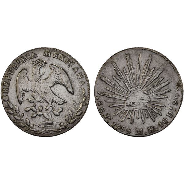 MEXICO: Republic, AR 8 reales (27.19g), 1885/4-Pi, VF-XF