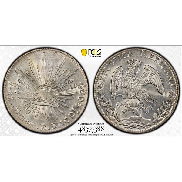 MEXICO: Republic, AR 8 reales, 1886/76-Go, PCGS AU58