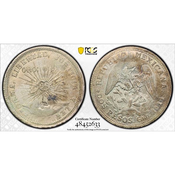 MEXICO: Revolutionary Issue, AR 2 pesos, 1914-GRO, PCGS AU58