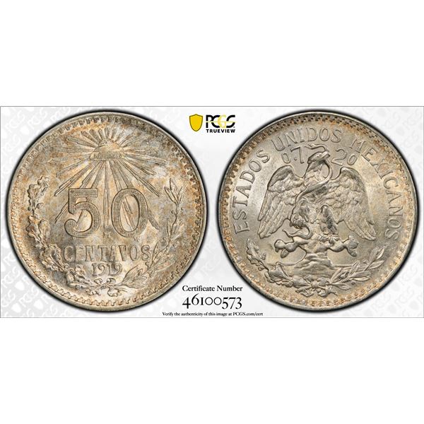 MEXICO: Estados Unidos, AR 50 centavos, 1919-M, PCGS MS63