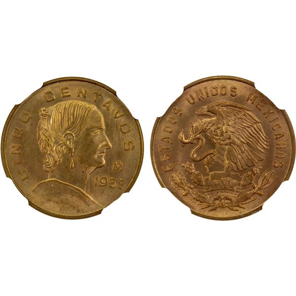MEXICO: Estados Unidos, AR 5 centavos, 1958-Mo, NGC MS66