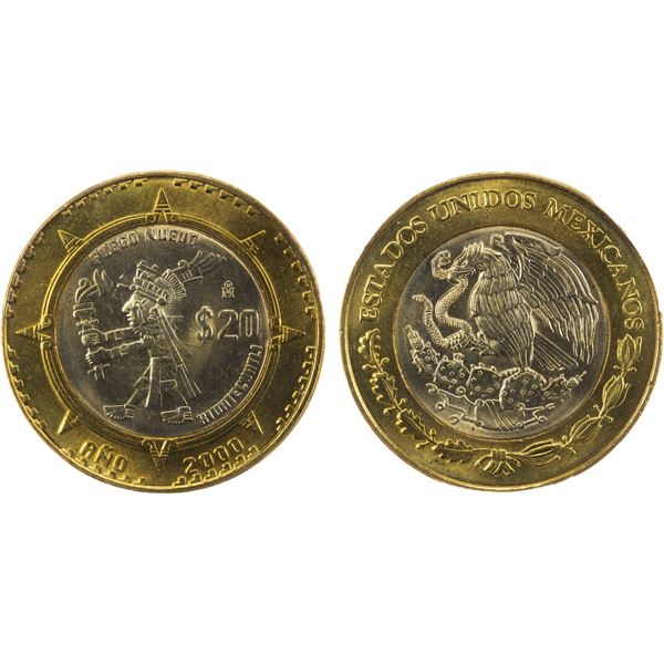 MEXICO: Estados Unidos, 20 pesos, 2000, PCGS MS67