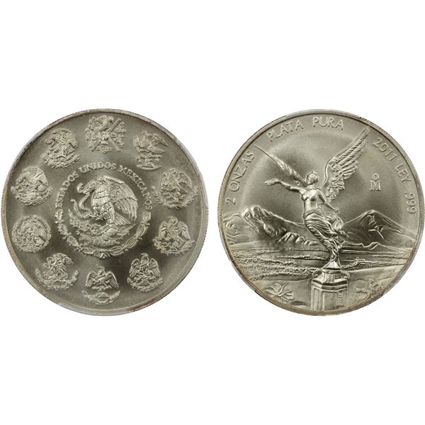 MEXICO: Estados Unidos, AR 2 onzas, 2011-Mo, PCGS MS68