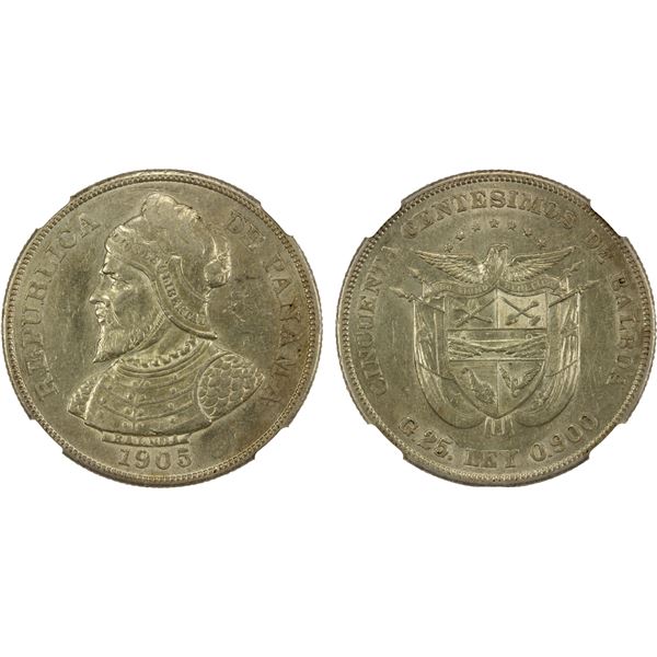 PANAMA: Republic, AR 50 centesimos, 1905, NGC AU58