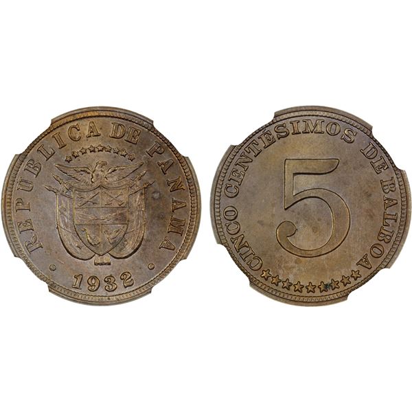PANAMA: Republic, 5 centesimos, 1932, NGC MS64