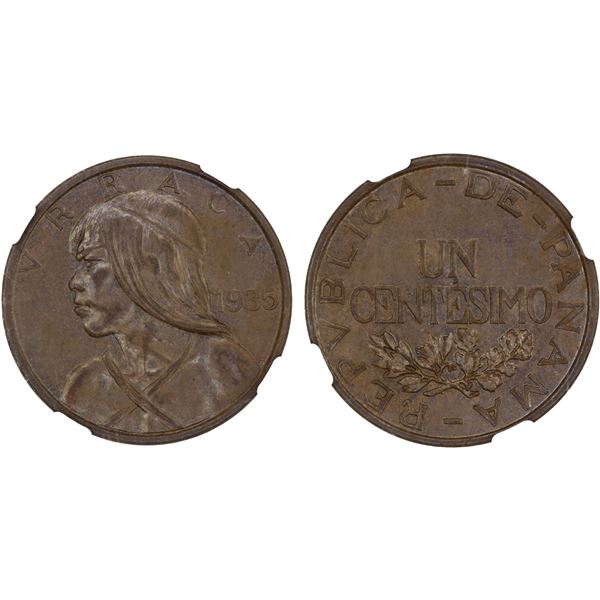 PANAMA: Republic, AE centésimo, 1935, NGC MS62