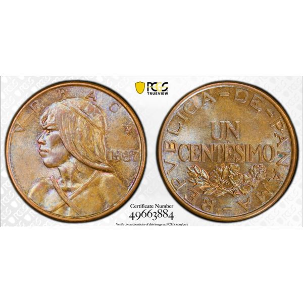 PANAMA: Republic, AE centésimo, 1937, PCGS MS63 BN
