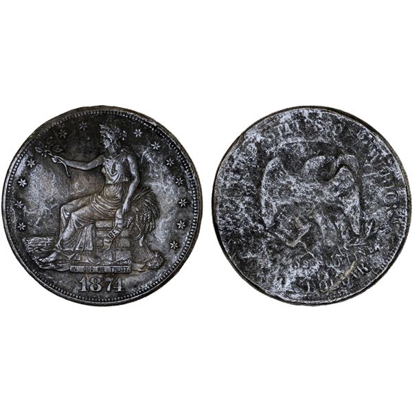 UNITED STATES:  AR trade dollar, 1874, VF