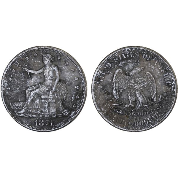 UNITED STATES:  AR trade dollar, 1874, VF