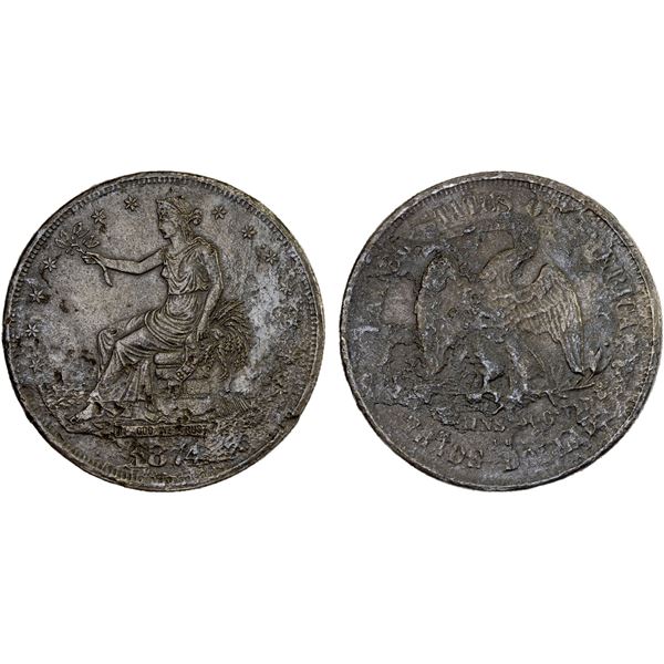 UNITED STATES: AR trade dollar, 1874-CC, Good