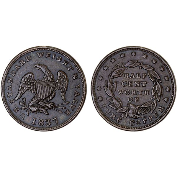 UNITED STATES: AE 1/2 cent token (5.58g), 1837, XF