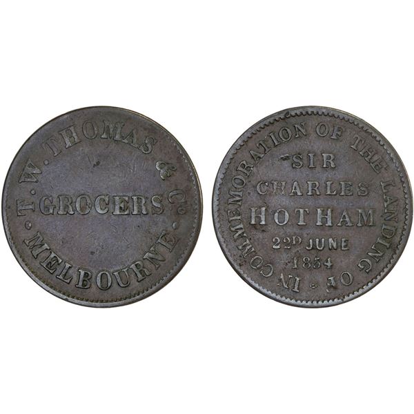 AUSTRALIA: AE halfpenny token, 1854, F-VF