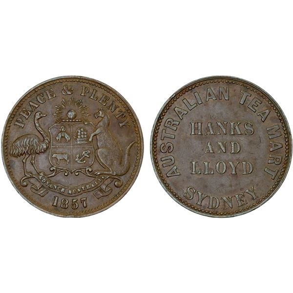 AUSTRALIA: AE halfpenny token, 1857, VF-XF