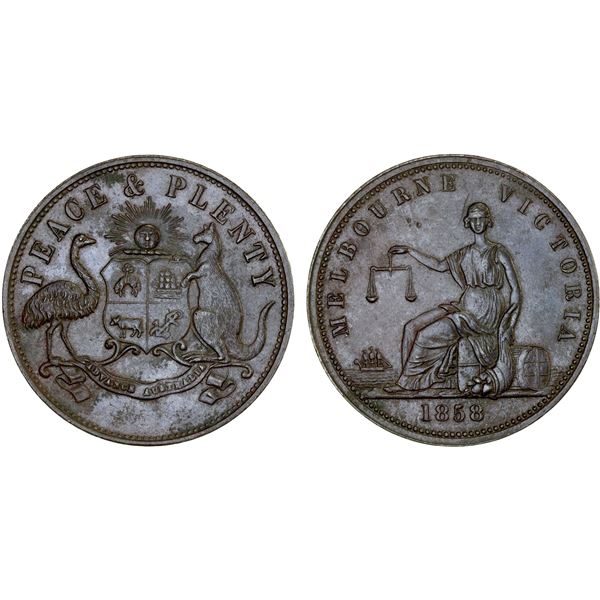 AUSTRALIA: AE penny token, 1858, XF