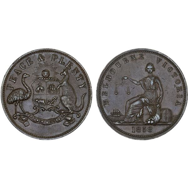 AUSTRALIA: AE penny token, 1858, VF-XF