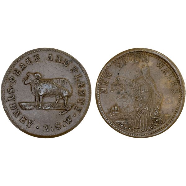 AUSTRALIA: AE penny token, ND (1859), XF