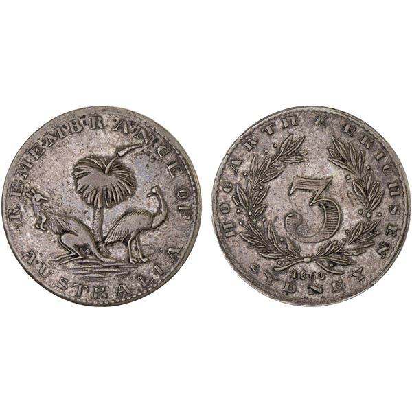 AUSTRALIA: AR threepence token, 1860, Choice VF