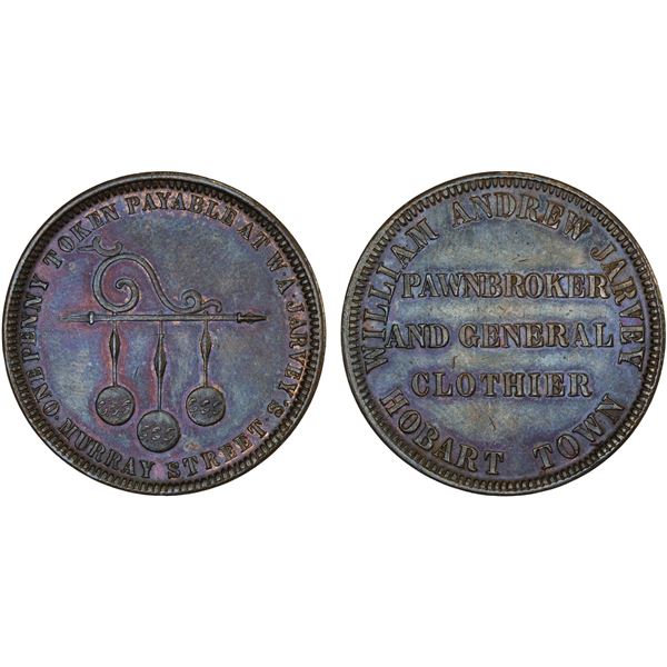 AUSTRALIA: AE penny token, ND (1862), Choice XF
