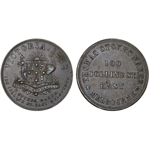 AUSTRALIA: AE penny token, 1862, XF