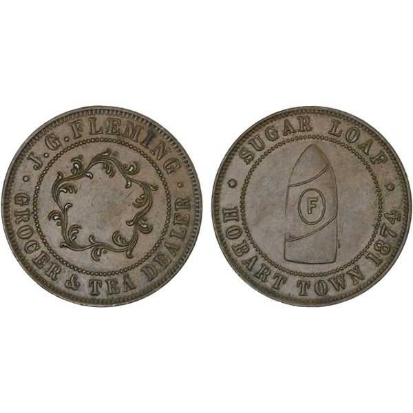 AUSTRALIA: AE penny token, 1874, XF