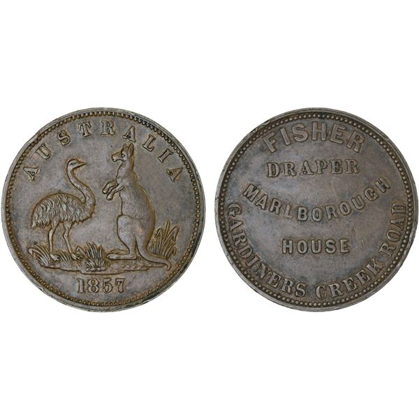 AUSTRALIA: AE halfpenny token, 1874, VF-XF