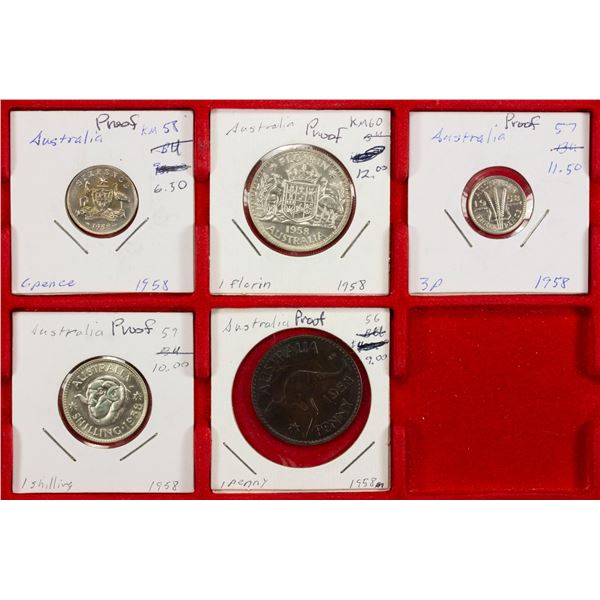 AUSTRALIA: Elizabeth II, 1952-2022, 5-piece proof set, 1958(m)