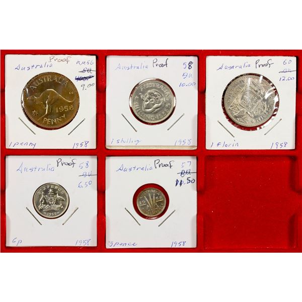 AUSTRALIA: Elizabeth II, 1952-2022, 5-piece proof set, 1958(m)