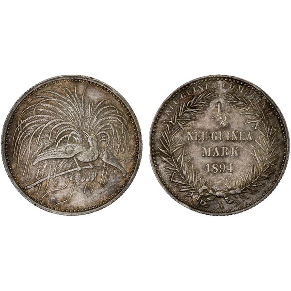 GERMAN NEW GUINEA: Wilhelm II, 1888-1918, AR 1/2 mark, 1894-A, About XF