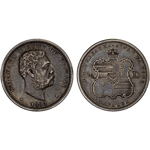 HAWAII: Kalakaua, 1874-1891, AR 1/2 dollar (hapalua), 1883, VF-XF