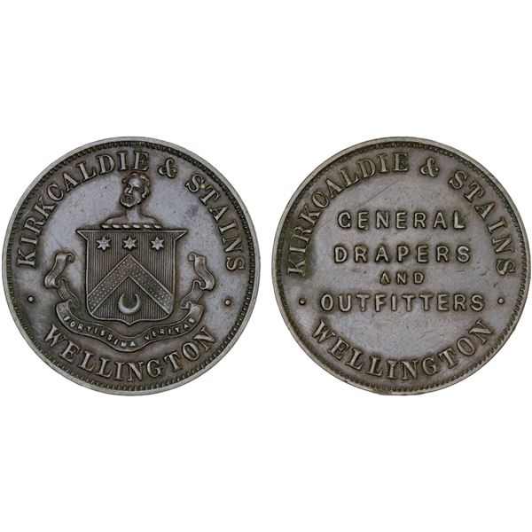 NEW ZEALAND: AE penny token, ND (1874), VF-XF