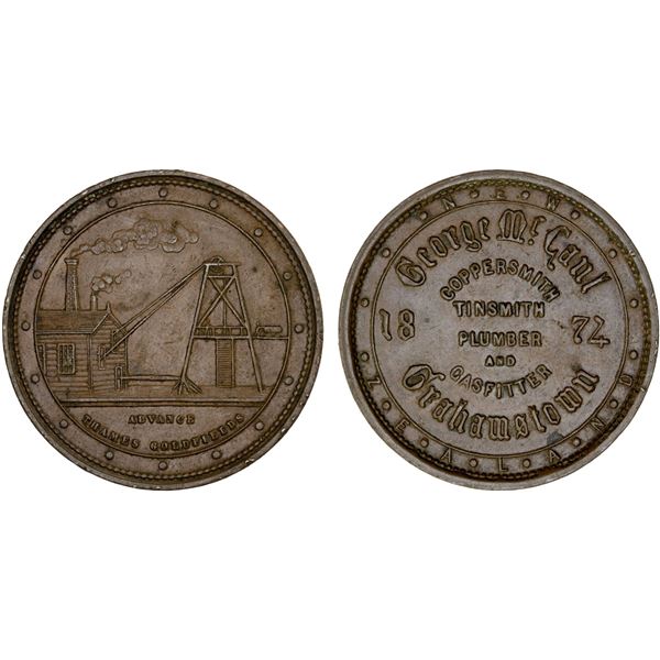 NEW ZEALAND: AE penny token, 1874 (1875), VF-XF