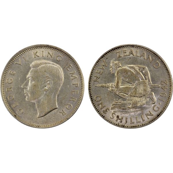 NEW ZEALAND: George VI, 1936-1952, AR shilling, 1942, PCGS AU55