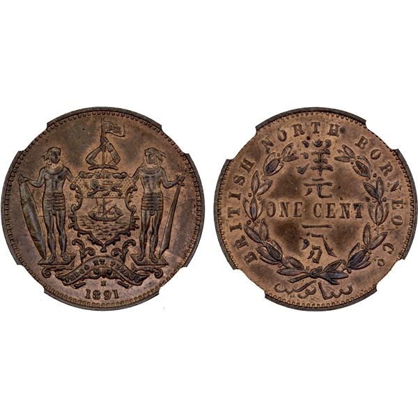 BRITISH NORTH BORNEO: Victoria, 1881-1901, AE cent, 1891-H, NGC MS64 RB