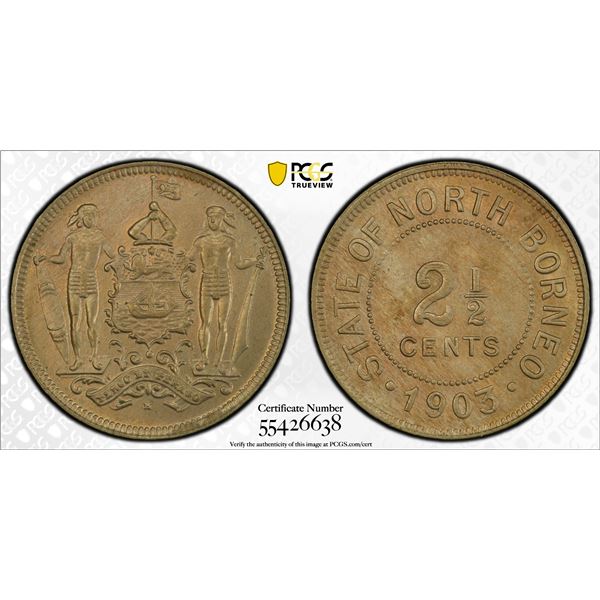 BRITISH NORTH BORNEO: Edward VII, 1901-1910, 2½ cents, 1903-H, PCGS MS63